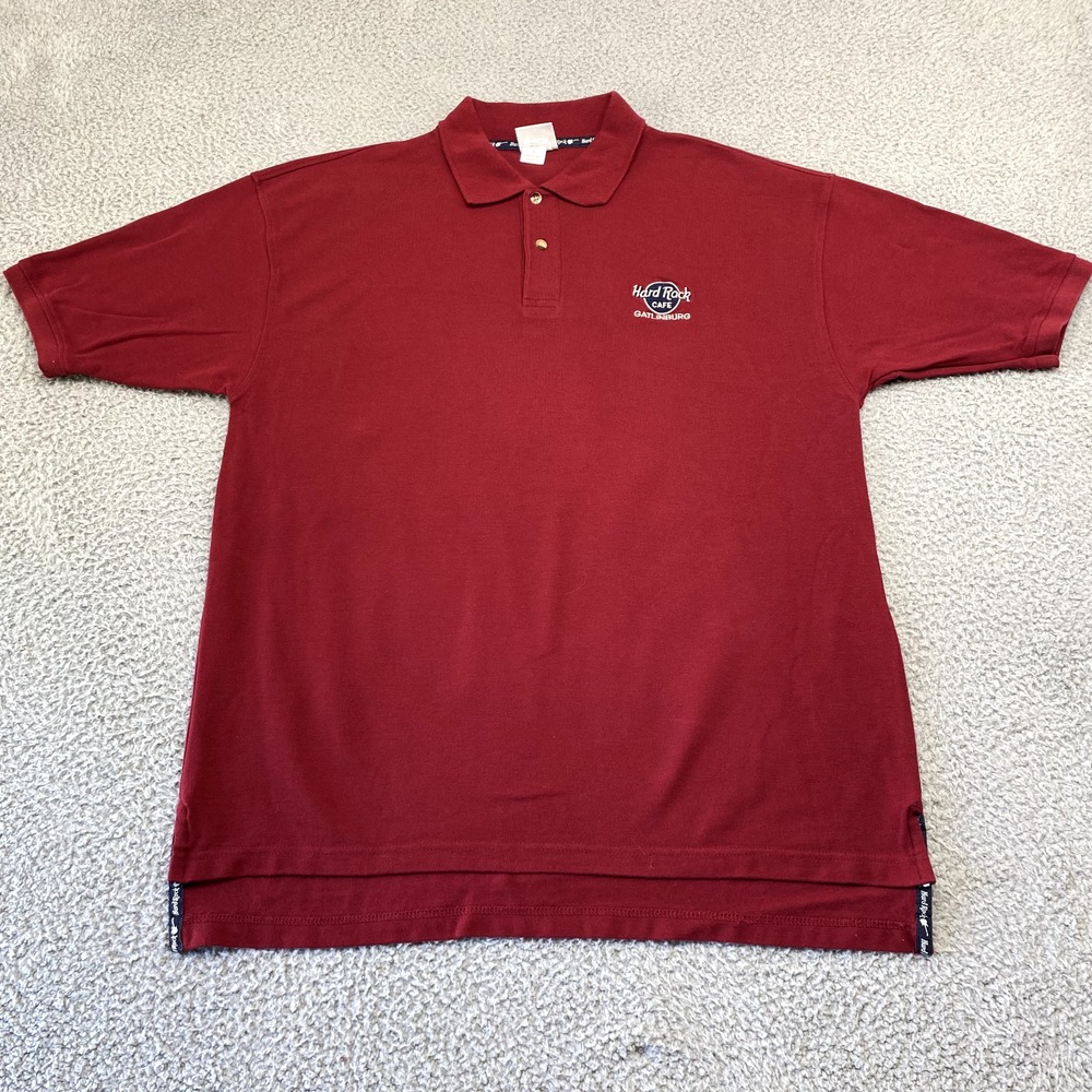 VINTAGE Hard Rock Cafe Gatlinburg Polo Shirt Adult XL Red Tennessee 90s Mens